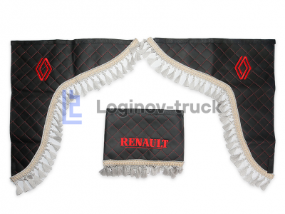 Ламбрекен лоб. стекла + угол с вышивкой RENAULT Эко кожа Ромб Чёрный (25758)