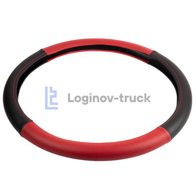 Оплетка на руль 45см Loginov-Truck  Экокожа Перфорация Комбин. Черно-Красный (28462)