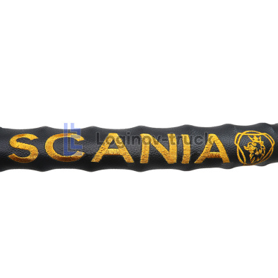 Оплетка на руль 46-48см SCANIA кожа с вышивкой цвет  Чёрный (27840)