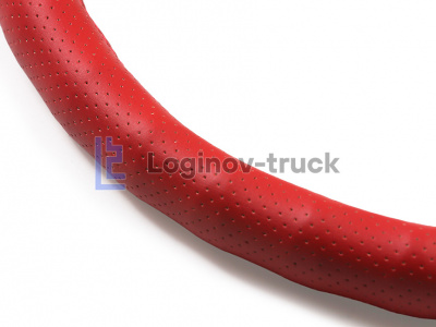 Оплетка на руль 44-46см (DAF, MAN, MB, VOLVO) Экокожа перфорац./Пальцы Красный (25808)