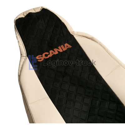 Чехол-сиденья ЭКО КОЖА с Алькантара SCANIA 6 P/G/R/S(2016) (1 выс сид) Беж-Черн. Кор ст.(27361)