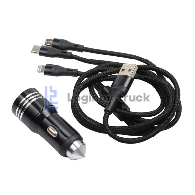 Зарядное устройство 2  USB 2.4 A/2.4 A 5V Черный алюминий DC12V/34V iPhone+Android+Type-C  (28160)