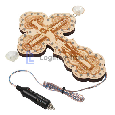 Табличка светящаяся 12V  КРЕСТ Малый Деревянный (24см-21см) (29200)