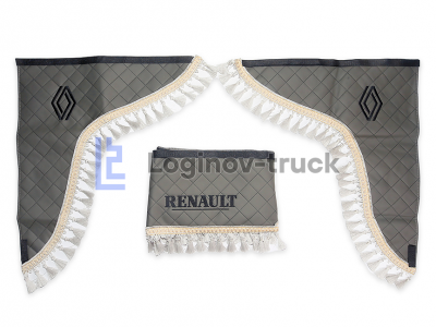 Ламбрекен лоб. стекла + угол с вышивкой RENAULT Эко кожа Ромб Серый (25756)