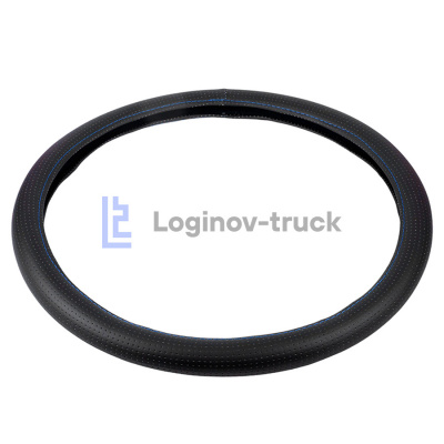 Оплетка на руль 45см Loginov-Truck  Экокожа Перфорация Черный Синяя отделка (28203)