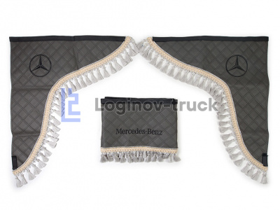 Ламбрекен лоб. стекла + угол с вышивкой MERCEDES Эко кожа Ромб Серый (25751)