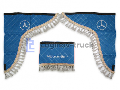 Ламбрекен лоб. стекла + угол с вышивкой MERCEDES Эко кожа Ромб Синий (25752)