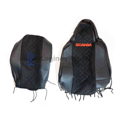 Чехол-сиденья ЭКО КОЖА с Алькантара SCANIA 6 P/G/R/S(2016)  Черный,. Красн ст.(27351)