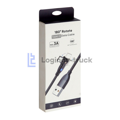 Провод зарядный USB Type-C нейлоновая оплетка 1м с поворотом 180