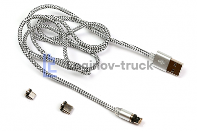 Провод зарядный USB магнитный (1м) с тремя переход. microUSB - iPhone - Type-C(23675)