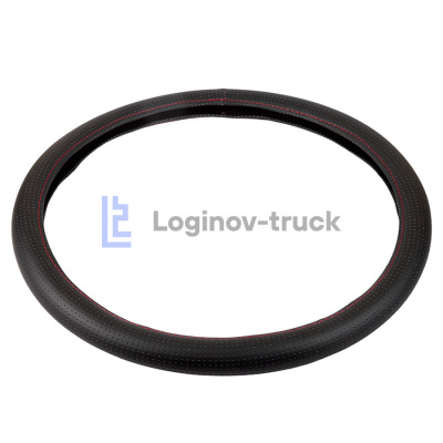 Оплетка на руль 45см Loginov-Truck  Экокожа Перфорация Черный Красная отделка (28204)