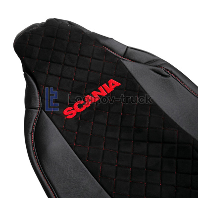 Чехол-сиденья ЭКО КОЖА с Алькантара SCANIA 6 P/G/R/S(2016) (1 выс сид) Черн-Красн. Черн ст.(27342)