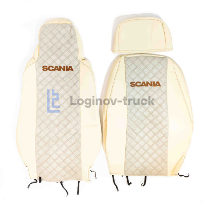 Чехол-сиденья ЭКО КОЖА с Алькантара SCANIA 5 P/G/R/S (2004-2014) Беж. Корич. стр. (26949)