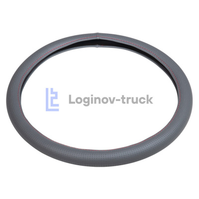 Оплетка на руль 45см Loginov-Truck  Экокожа Перфорация Серый Красная отделка (28476)