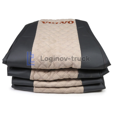 Чехол-сиденья ЭКО КОЖА с Алькантара VOLVO FH/FM/FL (2002-2013) Черный-Беж Коричн. строчка (26903)
