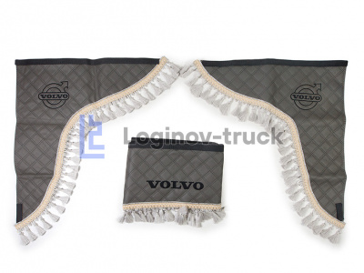 Ламбрекен лоб. стекла + угол с вышивкой VOLVO Эко кожа Ромб Серый (25771)