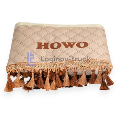 Ламбрекен лоб. стекла + угол с вышивкой HOWO Эко кожа Бежевый Коричн. строчка (27964)