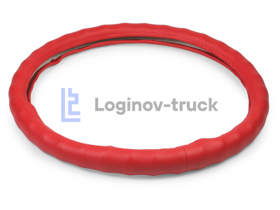 Оплетка на руль 44-46см (DAF, MAN, MB, VOLVO) Экокожа гладкая/Пальцы Красный (25803)