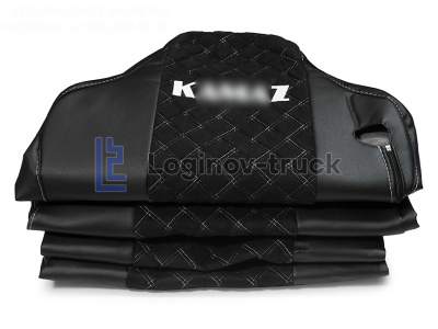 Чехол-сиденья ЭКО КОЖА с Алькантара KZ EURO (5490) 2013-2019 г.2 выс. Черный  Белая строчка (27289)