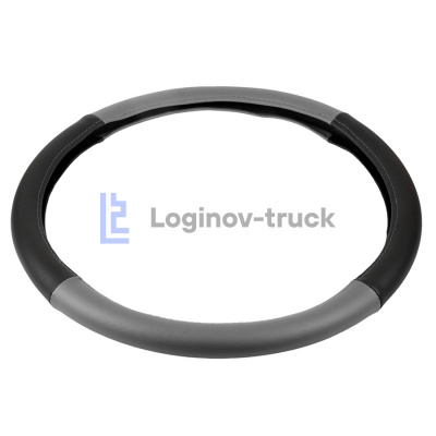Оплетка на руль 45см Loginov-Truck (DAF, MAN, MB, VOLVO) Экокожа Черно-Серый (28192)