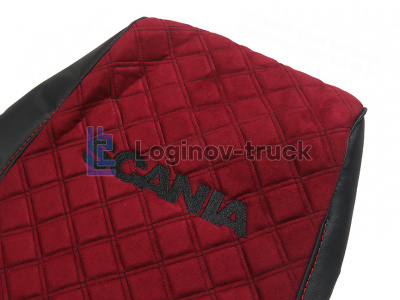 Чехол-сиденья ЭКО КОЖА с Алькантара SCANIA 5 P/G/R/S (2004-2014) Черн-Крас Черная. строчка (26956)