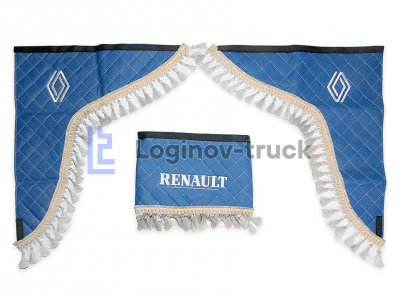 Ламбрекен лоб. стекла + угол с вышивкой RENAULT Эко кожа Ромб Синий (25757)