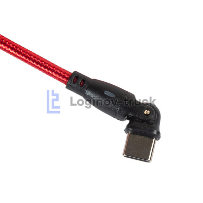 Провод зарядный USB Type-C нейлоновая оплетка 1м с поворотом 180