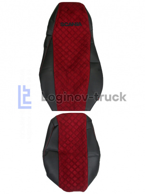 Чехол-сиденья ЭКО КОЖА с Алькантара SCANIA 5 P/G/R/S (2004-2014) Черн-Крас Черная. строчка (26956)
