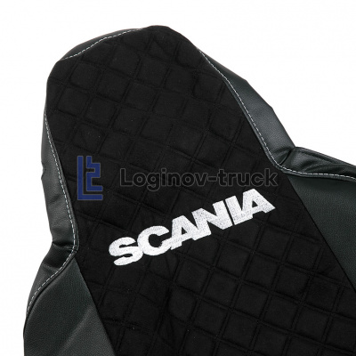 Чехол-сиденья ЭКО КОЖА с Алькантара SCANIA 6 P/G/R/S(2016)  Черный,. Черн строч.(27353)