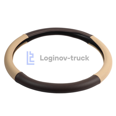 Оплетка на руль 45см Loginov-Truck  Экокожа Перфорация Коричнево-Бежевый (28477)