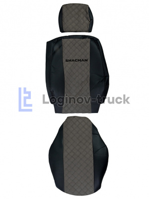 Чехол-сиденья ЭКО КОЖА с Алькан. SHACMAN X3000 с 2021г.(2 ремн.2низ.сид) Чер.-Сер. Чер. стр. (26215)