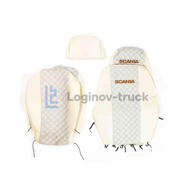 Чехол-сиденья ЭКО КОЖА с Алькантара SCANIA 5 P/G/R/S(2004-2014) (1 выс сид) Беж. Корич. стр. (27332)