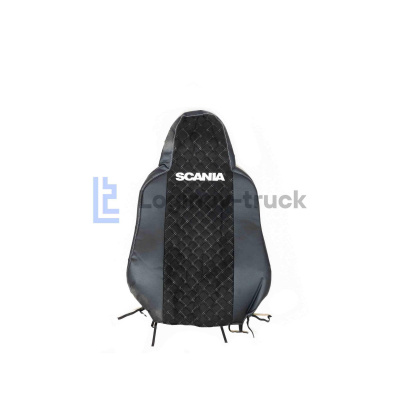 Чехол-сиденья ЭКО КОЖА с Алькантара SCANIA 5 P/G/R/S(2004-2014) (1 выс сид)Черн. Бел. ст.(27336)
