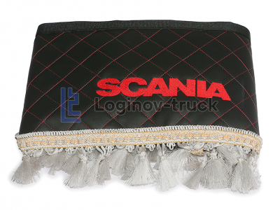 Ламбрекен лоб. стекла + угол с вышивкой SCANIA Эко кожа Ромб Чёрный (25763)