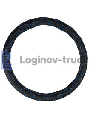 Оплетка на руль 44-46см (DAF, MAN, MB, VOLVO) Экокожа гладкая./Ромб2 Синяя строч. (25814)